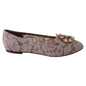 Dolce & Gabbana Pink Taormina Lace Crystal Vally Flats Shoes
